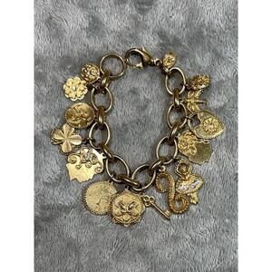 Vintage SORRELLI chunky gold tone charm bracelet 8 inches !!